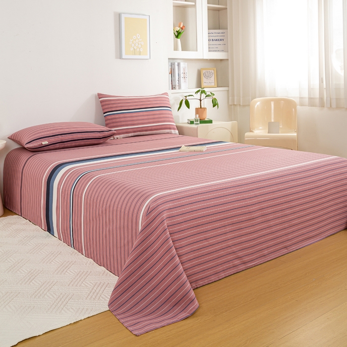 91家纺网 家纺一手货源 找家纺 红日子纺织品 2025新款直播热卖原棉老粗布印花床单三件套 条纹控