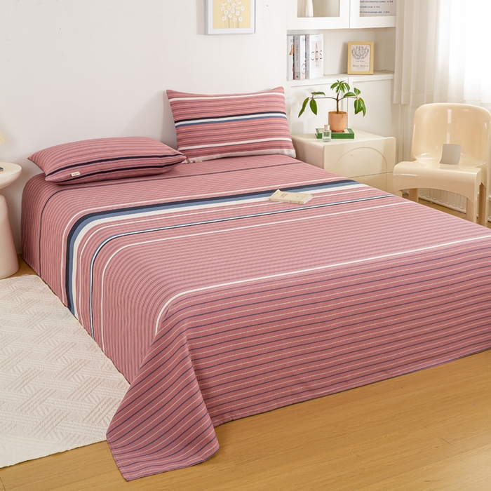 91家纺网 家纺一手货源 找家纺 红日子纺织品 2025新款直播热卖原棉老粗布印花床单三件套 条纹控