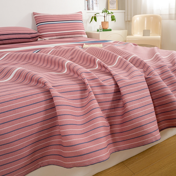 91家纺网 家纺一手货源 找家纺 红日子纺织品 2025新款直播热卖原棉老粗布印花床单三件套 条纹控