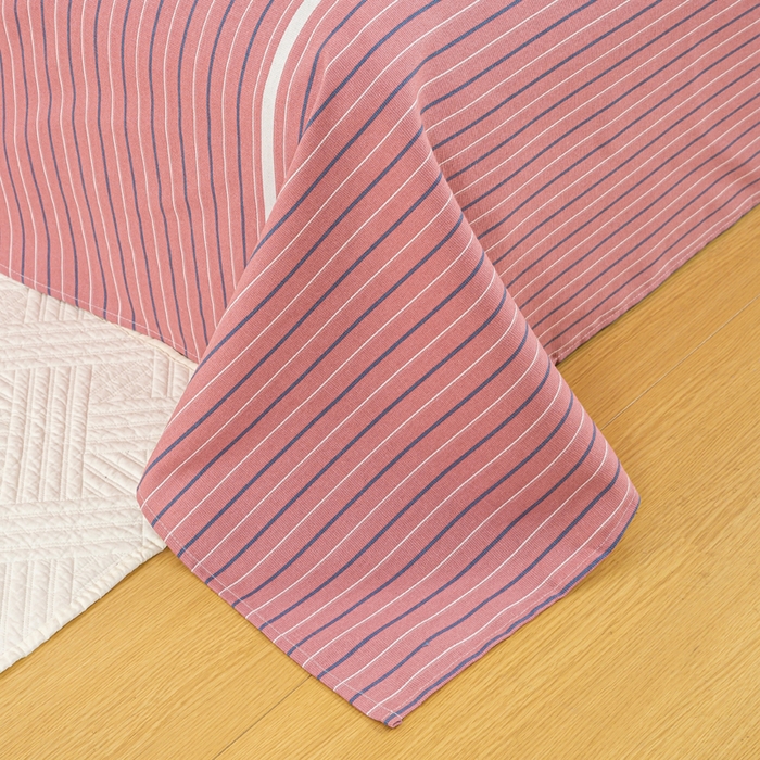 91家纺网 家纺一手货源 找家纺 红日子纺织品 2025新款直播热卖原棉老粗布印花床单三件套 条纹控