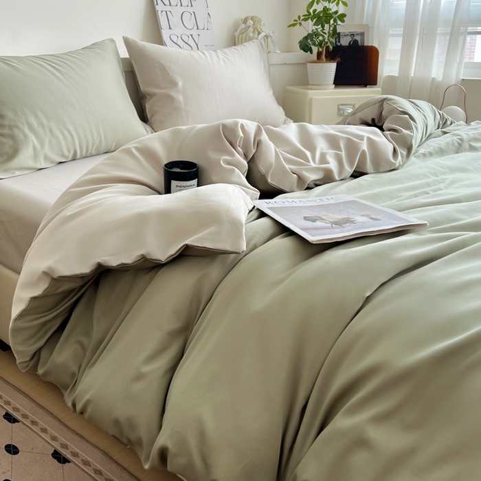 91家纺网 家纺一手货源 找家纺 耀悦家纺 2025春夏新款A类拼色60支全棉纯棉四件套-第三波 沙茶绿+古典灰