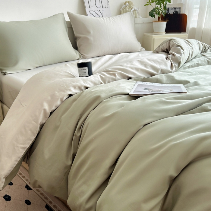 91家纺网 家纺一手货源 找家纺 耀悦家纺 2025春夏新款A类拼色60支全棉纯棉四件套-第三波 沙茶绿+古典灰