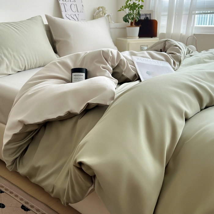 91家纺网 家纺一手货源 找家纺 耀悦家纺 2025春夏新款A类拼色60支全棉纯棉四件套-第三波 沙茶绿+古典灰