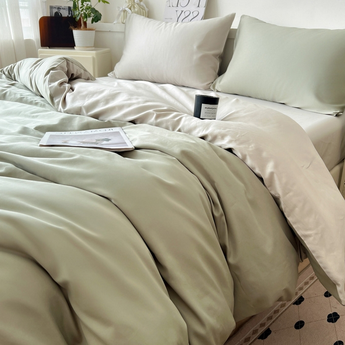 91家纺网 家纺一手货源 找家纺 耀悦家纺 2025春夏新款A类拼色60支全棉纯棉四件套-第三波 沙茶绿+古典灰