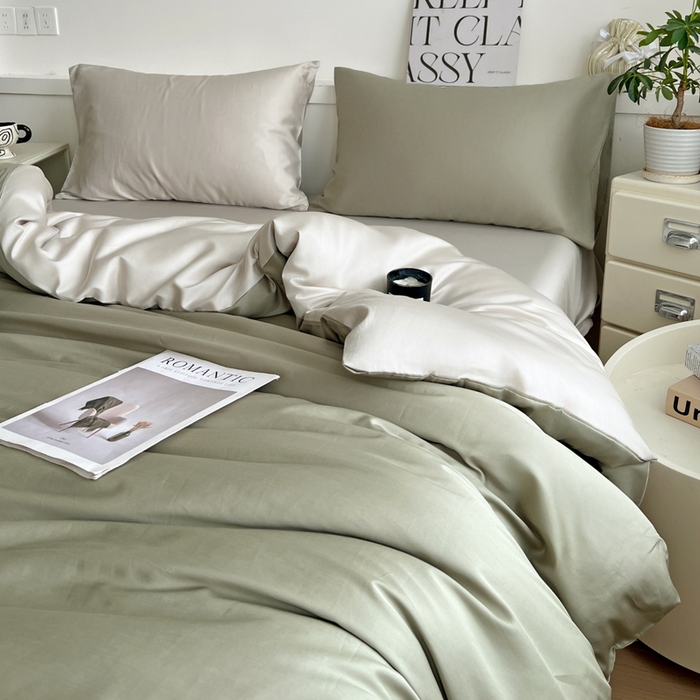 91家纺网 家纺一手货源 找家纺 耀悦家纺 2025春夏新款A类拼色60支全棉纯棉四件套-第三波 沙茶绿+古典灰