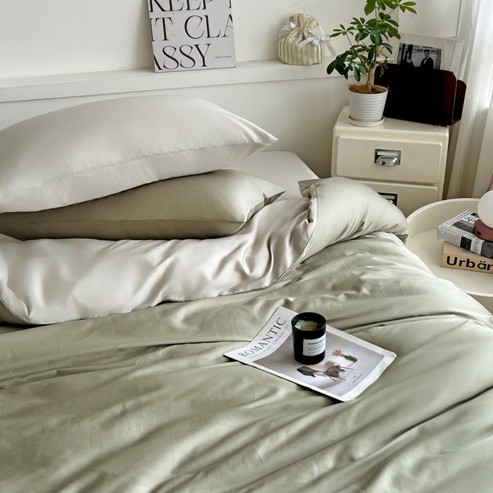 91家纺网 家纺一手货源 找家纺 耀悦家纺 2025春夏新款A类拼色60支全棉纯棉四件套-第三波 沙茶绿+古典灰