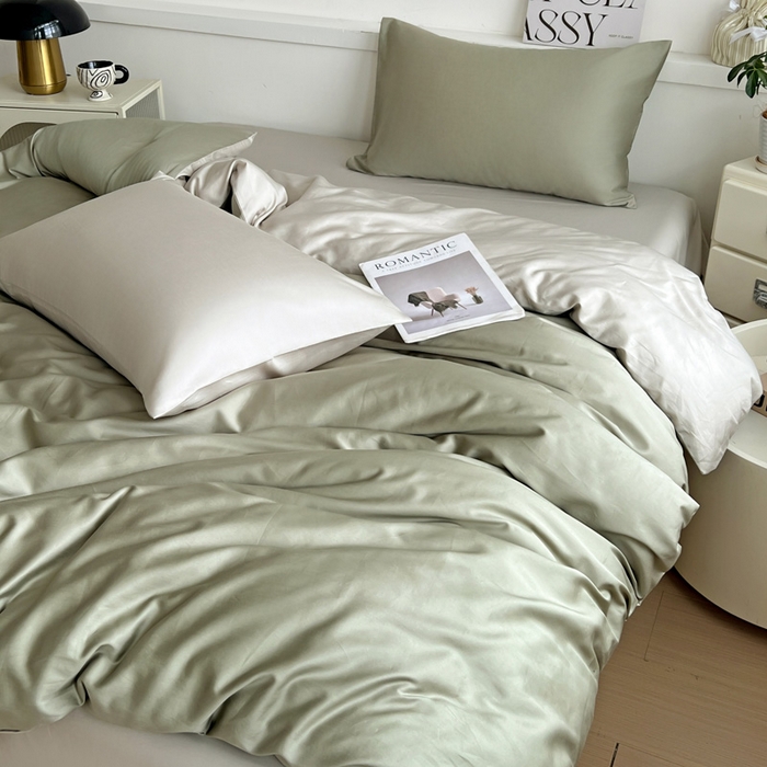 91家纺网 家纺一手货源 找家纺 耀悦家纺 2025春夏新款A类拼色60支全棉纯棉四件套-第三波 沙茶绿+古典灰