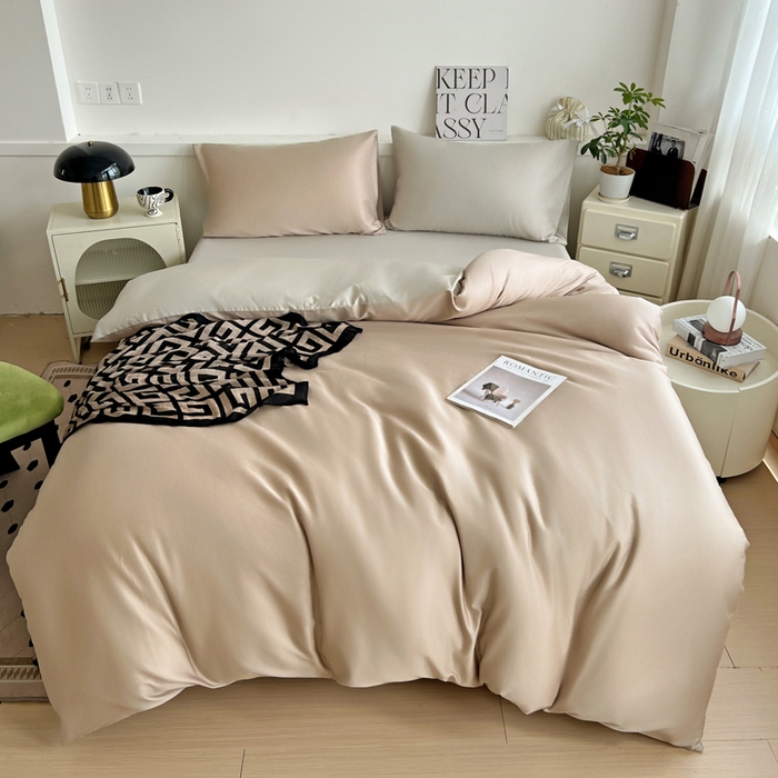 91家纺网 家纺一手货源 找家纺 耀悦家纺 2025春夏新款A类拼色60支全棉纯棉四件套-第三波 复古咖+古典灰