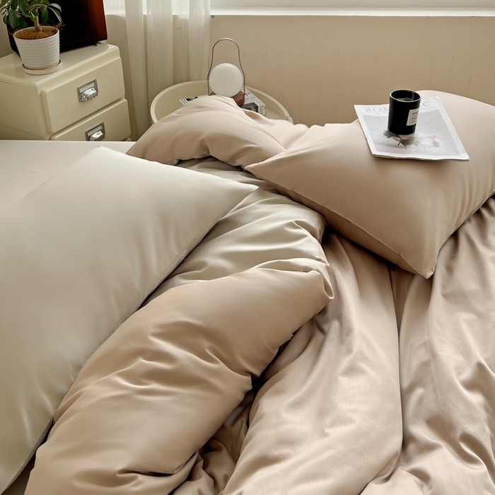 91家纺网 家纺一手货源 找家纺 耀悦家纺 2025春夏新款A类拼色60支全棉纯棉四件套-第三波 复古咖+古典灰