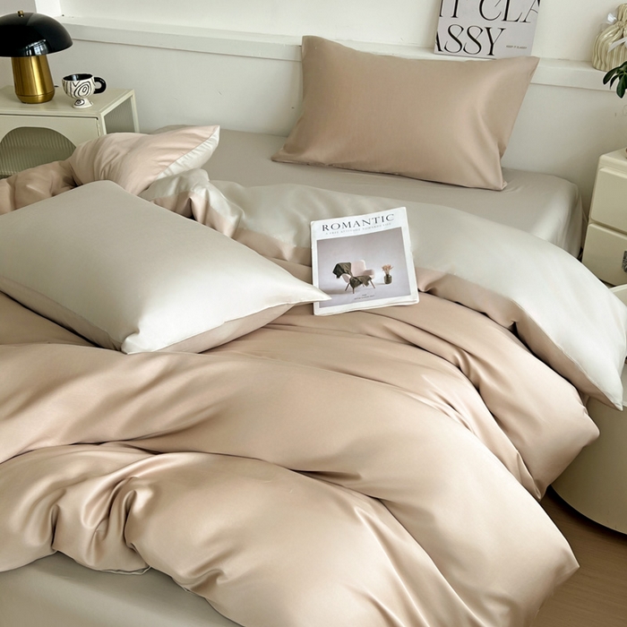 91家纺网 家纺一手货源 找家纺 耀悦家纺 2025春夏新款A类拼色60支全棉纯棉四件套-第三波 复古咖+古典灰