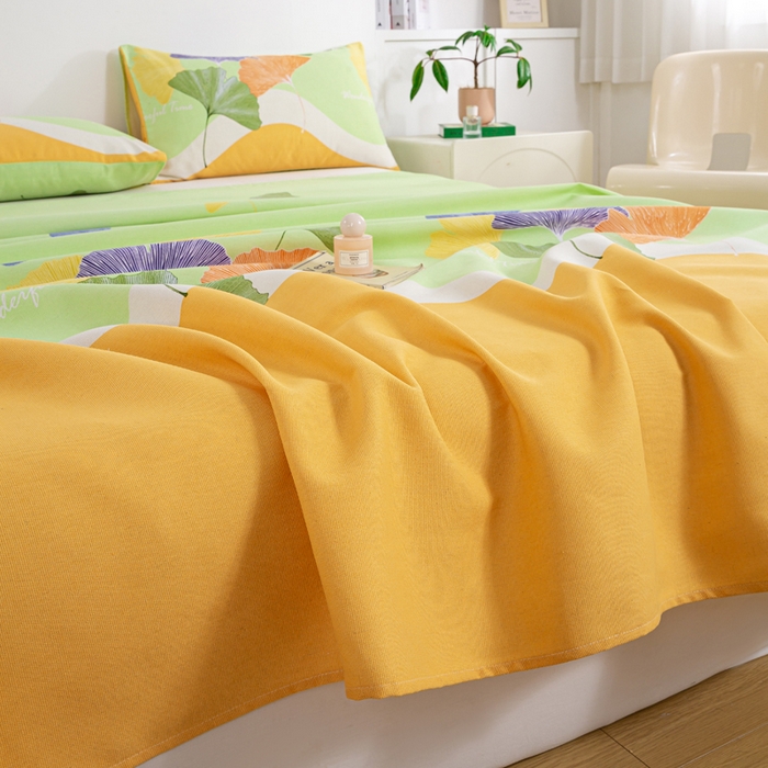 91家纺网 家纺一手货源 找家纺 红日子纺织品 2025新款直播热卖原棉老粗布印花床单三件套 银杏