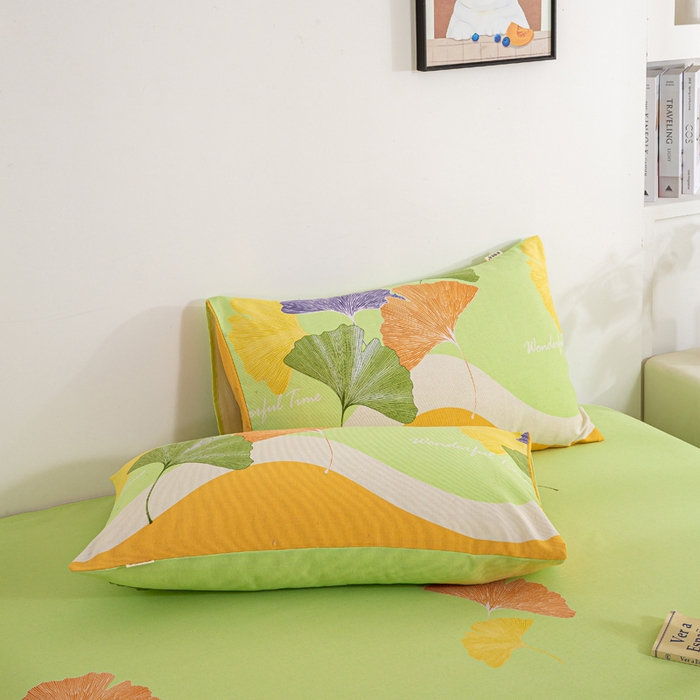 91家纺网 家纺一手货源 找家纺 红日子纺织品 2025新款直播热卖原棉老粗布印花床单三件套 银杏