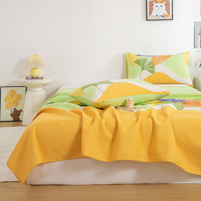 91家纺网 家纺一手货源 找家纺 红日子纺织品 2025新款直播热卖原棉老粗布印花床单三件套 银杏