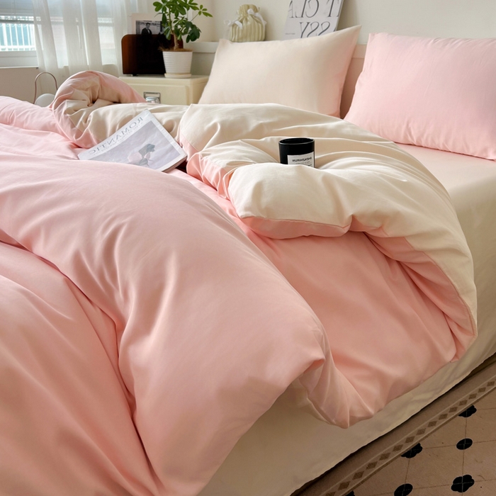 耀悦家纺 2025春夏新款A类拼色60支全棉纯棉四件套-第三波 少女粉+灵动白桃