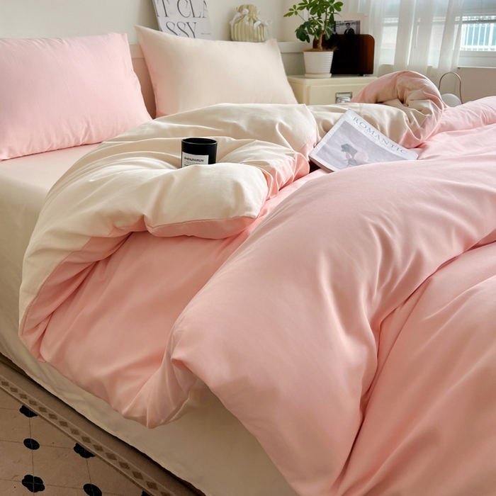 91家纺网 家纺一手货源 找家纺 耀悦家纺 2025春夏新款A类拼色60支全棉纯棉四件套-第三波 少女粉+灵动白桃