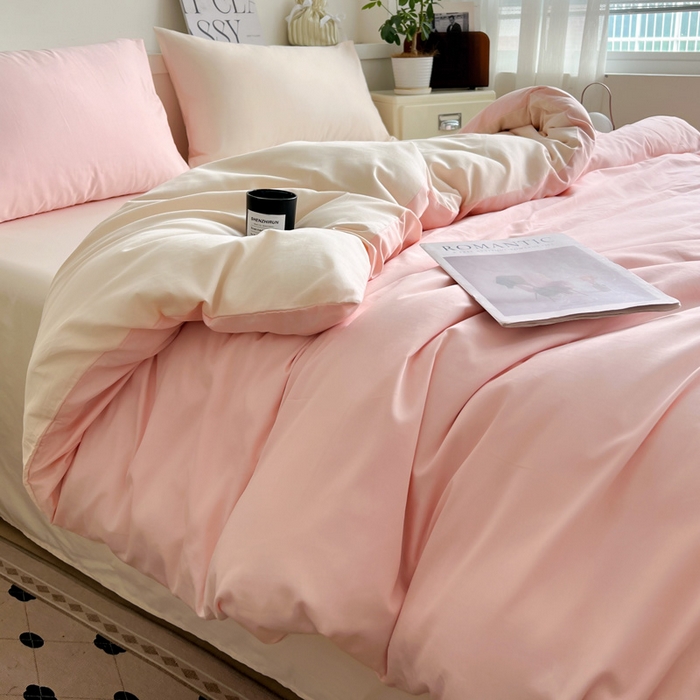 91家纺网 家纺一手货源 找家纺 耀悦家纺 2025春夏新款A类拼色60支全棉纯棉四件套-第三波 少女粉+灵动白桃