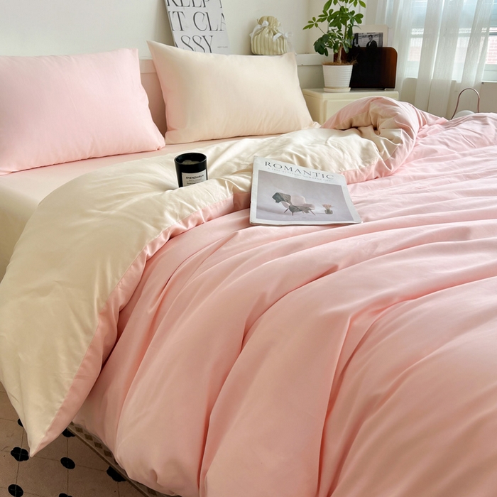 91家纺网 家纺一手货源 找家纺 耀悦家纺 2025春夏新款A类拼色60支全棉纯棉四件套-第三波 少女粉+灵动白桃