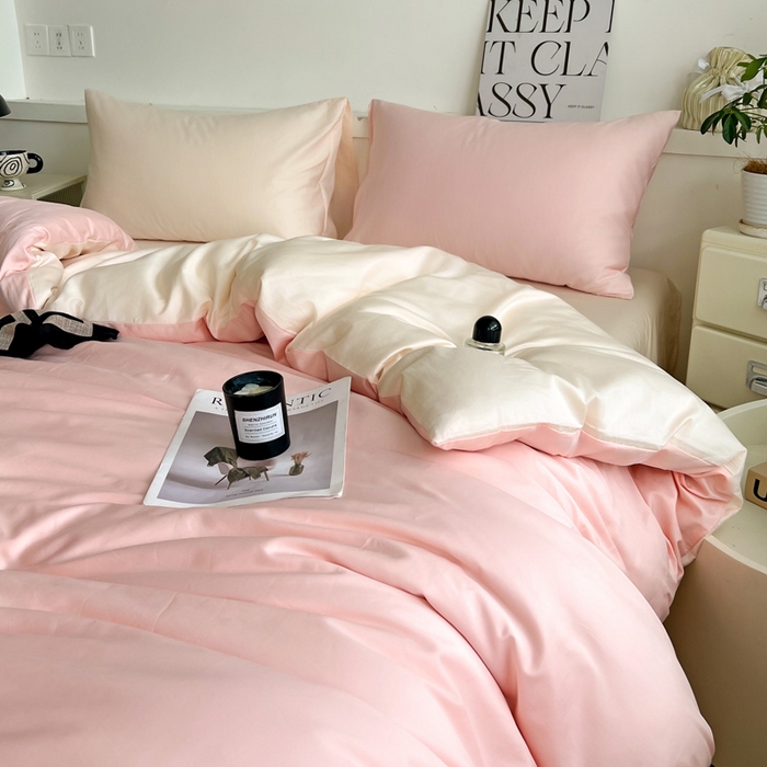 91家纺网 家纺一手货源 找家纺 耀悦家纺 2025春夏新款A类拼色60支全棉纯棉四件套-第三波 少女粉+灵动白桃