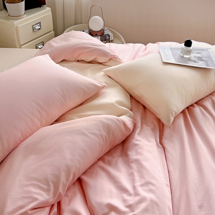 91家纺网 家纺一手货源 找家纺 耀悦家纺 2025春夏新款A类拼色60支全棉纯棉四件套-第三波 少女粉+灵动白桃