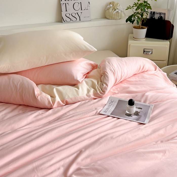 91家纺网 家纺一手货源 找家纺 耀悦家纺 2025春夏新款A类拼色60支全棉纯棉四件套-第三波 少女粉+灵动白桃