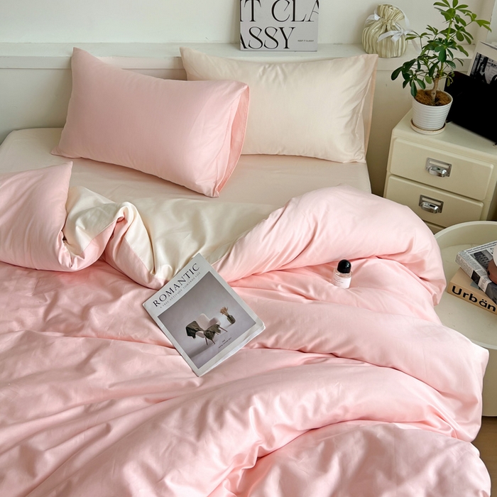 91家纺网 家纺一手货源 找家纺 耀悦家纺 2025春夏新款A类拼色60支全棉纯棉四件套-第三波 少女粉+灵动白桃