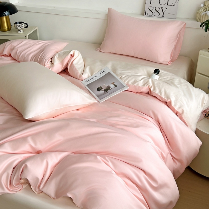 91家纺网 家纺一手货源 找家纺 耀悦家纺 2025春夏新款A类拼色60支全棉纯棉四件套-第三波 少女粉+灵动白桃