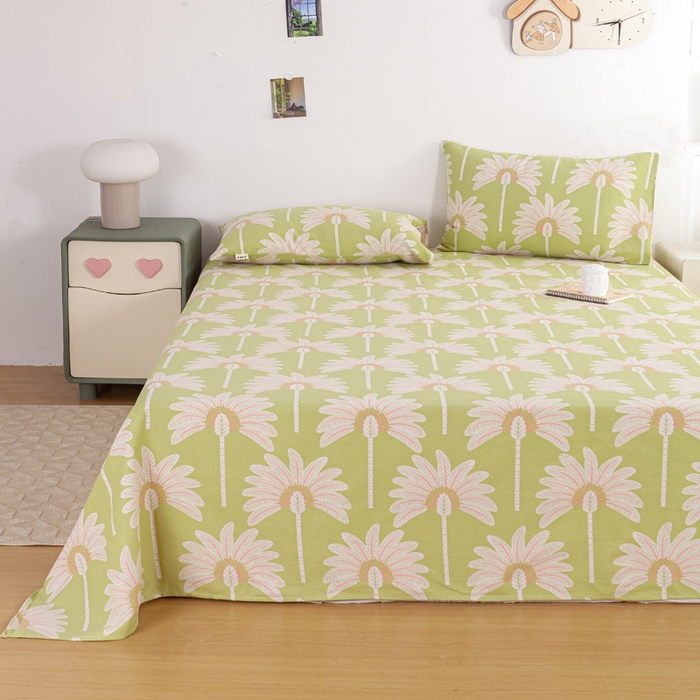 91家纺网 家纺一手货源 找家纺 红日子纺织品 2025新款直播热卖原棉老粗布印花床单三件套 向阳花开