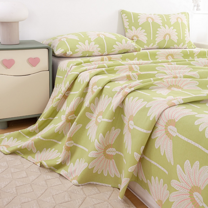 91家纺网 家纺一手货源 找家纺 红日子纺织品 2025新款直播热卖原棉老粗布印花床单三件套 向阳花开