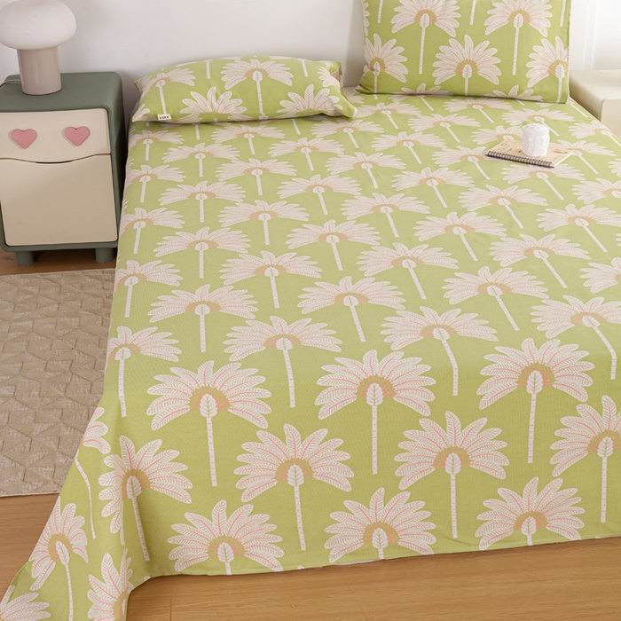 91家纺网 家纺一手货源 找家纺 红日子纺织品 2025新款直播热卖原棉老粗布印花床单三件套 向阳花开