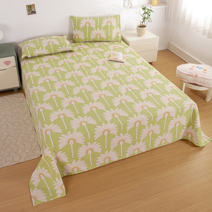 91家纺网 家纺一手货源 找家纺 红日子纺织品 2025新款直播热卖原棉老粗布印花床单三件套 向阳花开