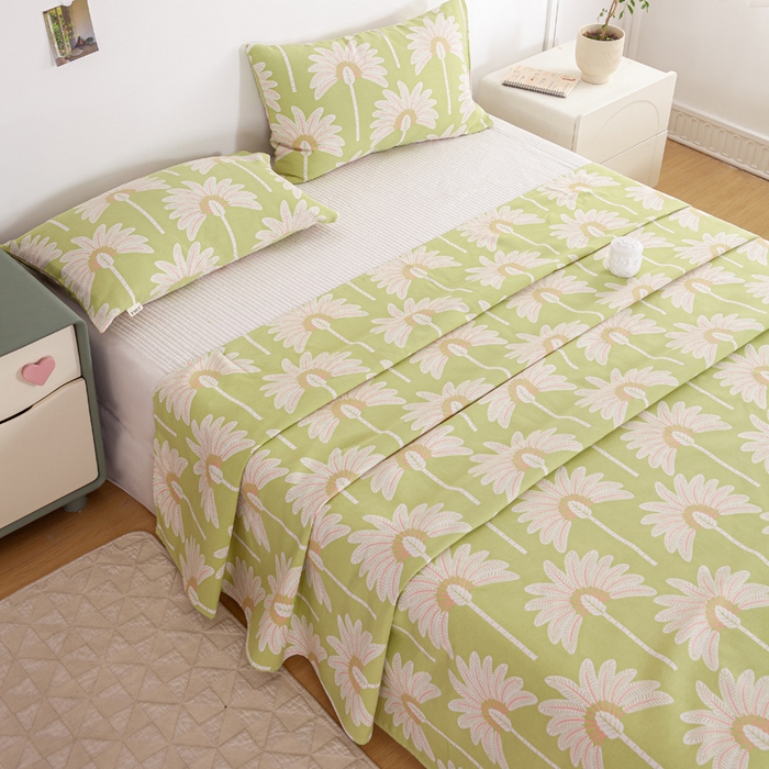 91家纺网 家纺一手货源 找家纺 红日子纺织品 2025新款直播热卖原棉老粗布印花床单三件套 向阳花开