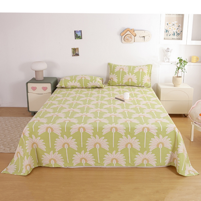 91家纺网 家纺一手货源 找家纺 红日子纺织品 2025新款直播热卖原棉老粗布印花床单三件套 向阳花开