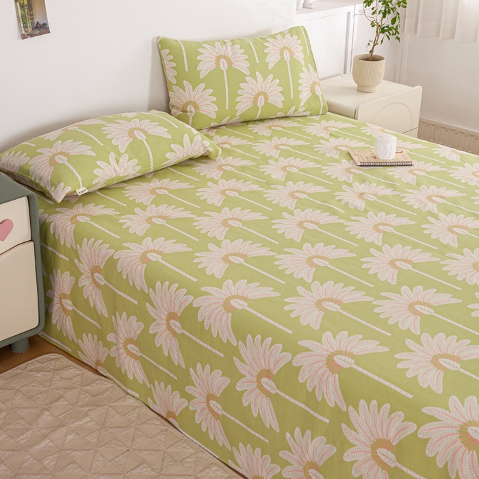 91家纺网 家纺一手货源 找家纺 红日子纺织品 2025新款直播热卖原棉老粗布印花床单三件套 向阳花开