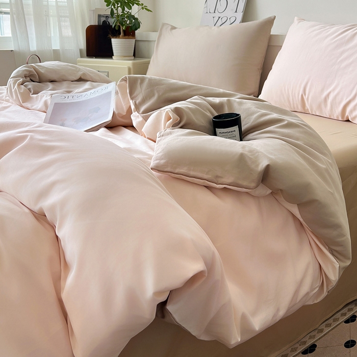 耀悦家纺 2025春夏新款A类拼色60支全棉纯棉四件套-第三波 灵动白桃+复古咖