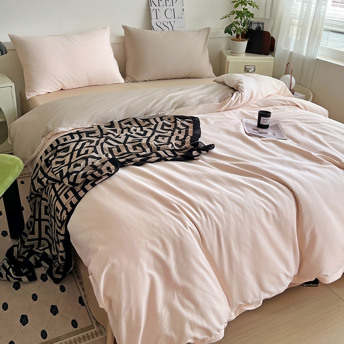 91家纺网 家纺一手货源 找家纺 耀悦家纺 2025春夏新款A类拼色60支全棉纯棉四件套-第三波 灵动白桃+复古咖