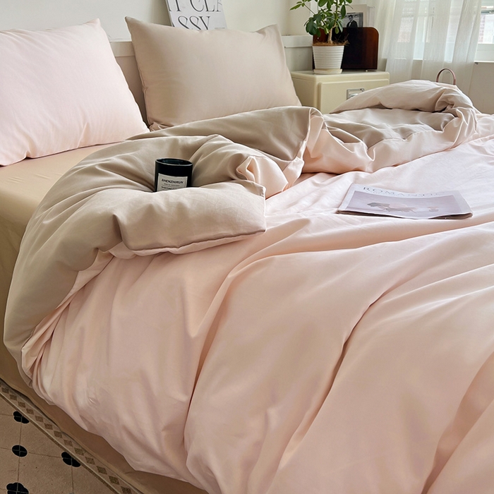 91家纺网 家纺一手货源 找家纺 耀悦家纺 2025春夏新款A类拼色60支全棉纯棉四件套-第三波 灵动白桃+复古咖