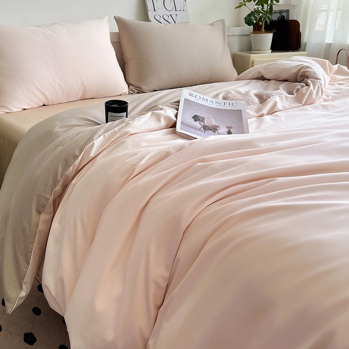 91家纺网 家纺一手货源 找家纺 耀悦家纺 2025春夏新款A类拼色60支全棉纯棉四件套-第三波 灵动白桃+复古咖