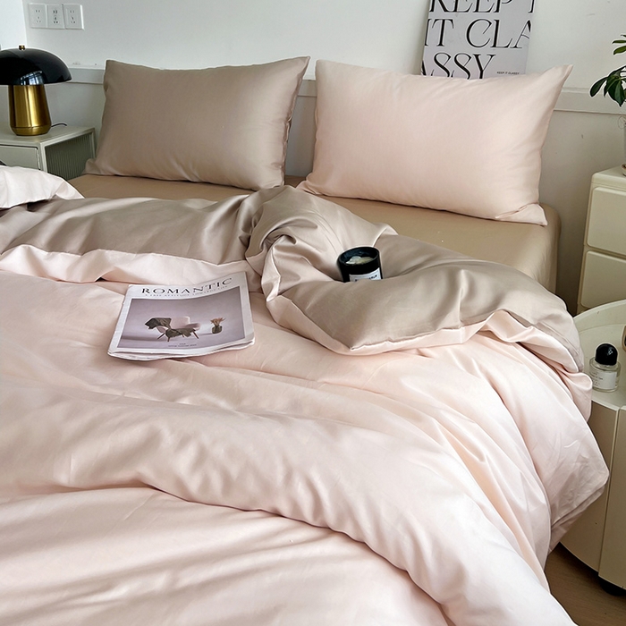 91家纺网 家纺一手货源 找家纺 耀悦家纺 2025春夏新款A类拼色60支全棉纯棉四件套-第三波 灵动白桃+复古咖