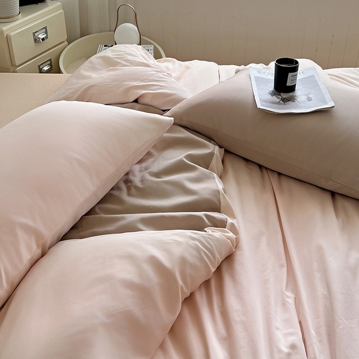 91家纺网 家纺一手货源 找家纺 耀悦家纺 2025春夏新款A类拼色60支全棉纯棉四件套-第三波 灵动白桃+复古咖