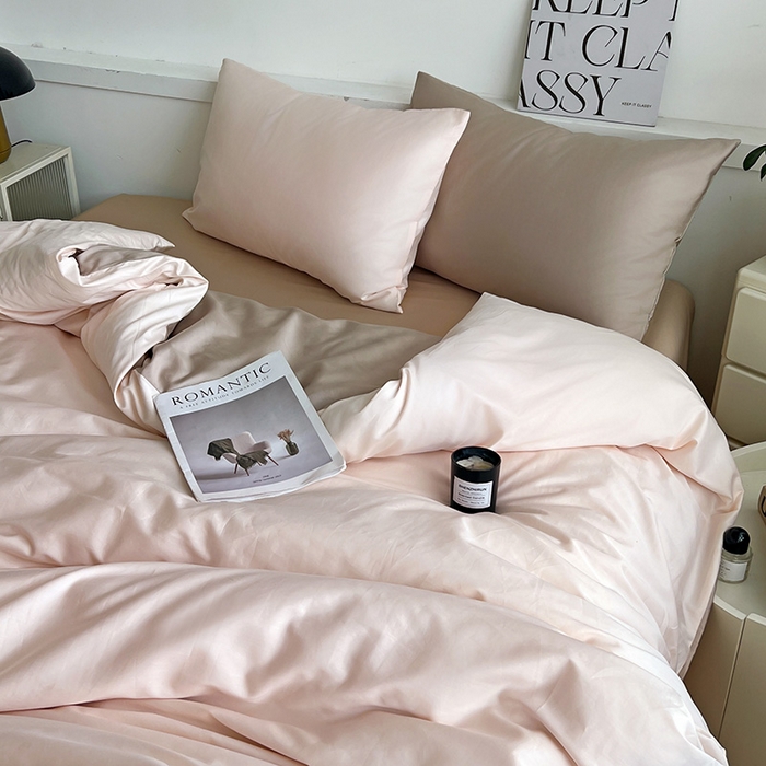 91家纺网 家纺一手货源 找家纺 耀悦家纺 2025春夏新款A类拼色60支全棉纯棉四件套-第三波 灵动白桃+复古咖