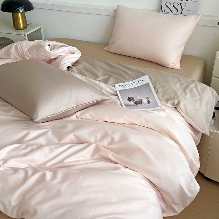 91家纺网 家纺一手货源 找家纺 耀悦家纺 2025春夏新款A类拼色60支全棉纯棉四件套-第三波 灵动白桃+复古咖