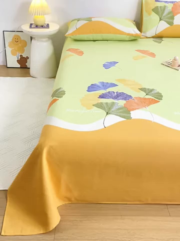 91家纺网 家纺一手货源 找家纺 红日子纺织品 2025新款直播热卖原棉老粗布印花床单三件套 银杏