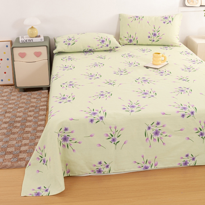 91家纺网 家纺一手货源 找家纺 红日子纺织品 2025新款直播热卖原棉老粗布印花床单三件套 镜花水月