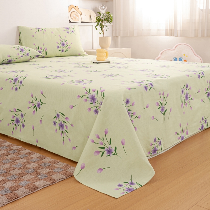 91家纺网 家纺一手货源 找家纺 红日子纺织品 2025新款直播热卖原棉老粗布印花床单三件套 镜花水月