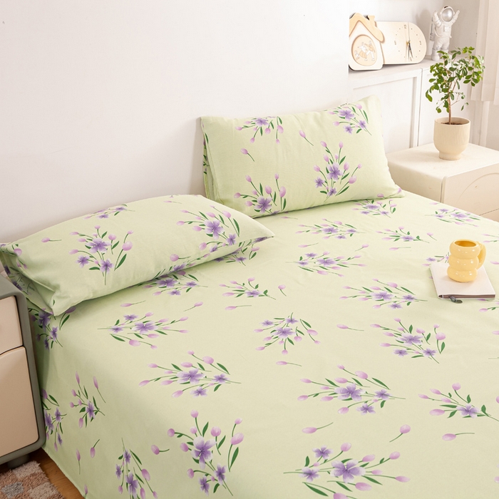 91家纺网 家纺一手货源 找家纺 红日子纺织品 2025新款直播热卖原棉老粗布印花床单三件套 镜花水月