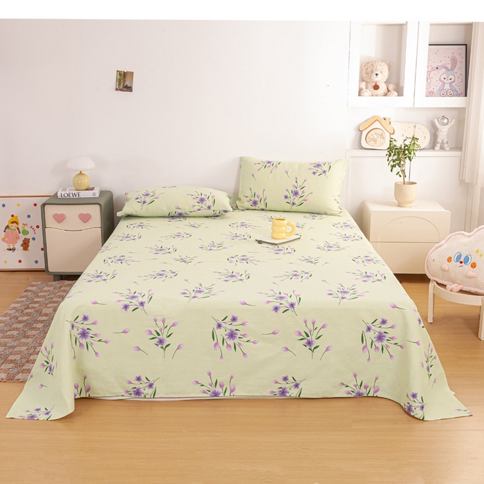 91家纺网 家纺一手货源 找家纺 红日子纺织品 2025新款直播热卖原棉老粗布印花床单三件套 镜花水月