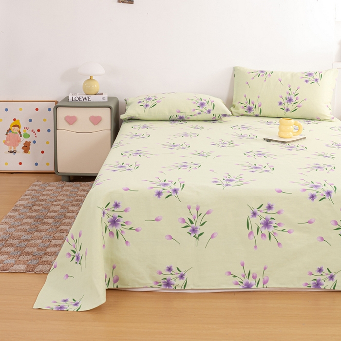 91家纺网 家纺一手货源 找家纺 红日子纺织品 2025新款直播热卖原棉老粗布印花床单三件套 镜花水月