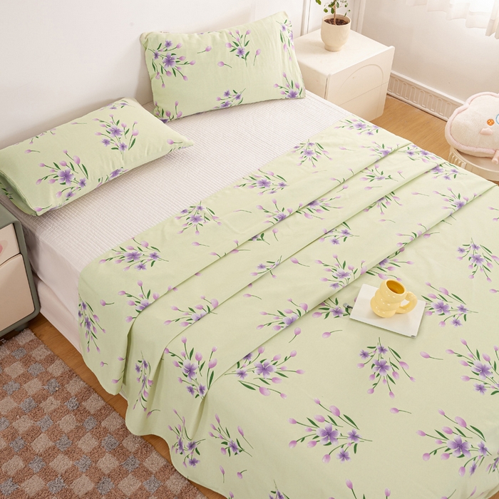 91家纺网 家纺一手货源 找家纺 红日子纺织品 2025新款直播热卖原棉老粗布印花床单三件套 镜花水月