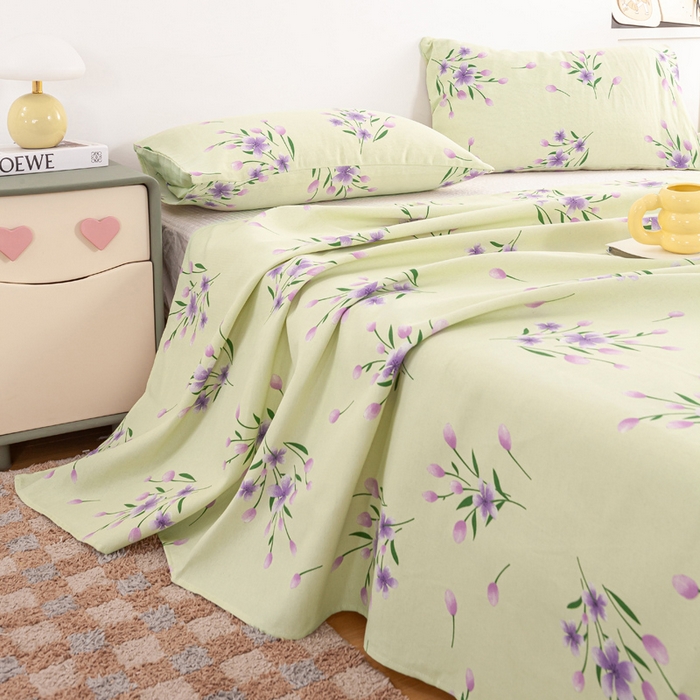 91家纺网 家纺一手货源 找家纺 红日子纺织品 2025新款直播热卖原棉老粗布印花床单三件套 镜花水月