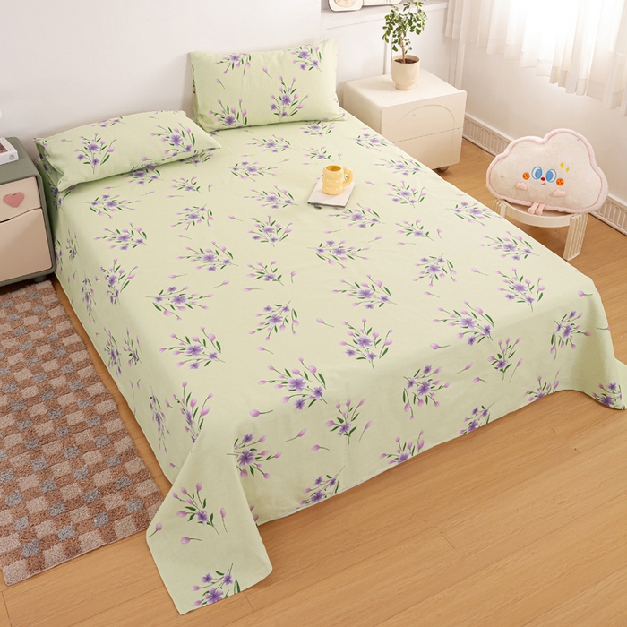 91家纺网 家纺一手货源 找家纺 红日子纺织品 2025新款直播热卖原棉老粗布印花床单三件套 镜花水月